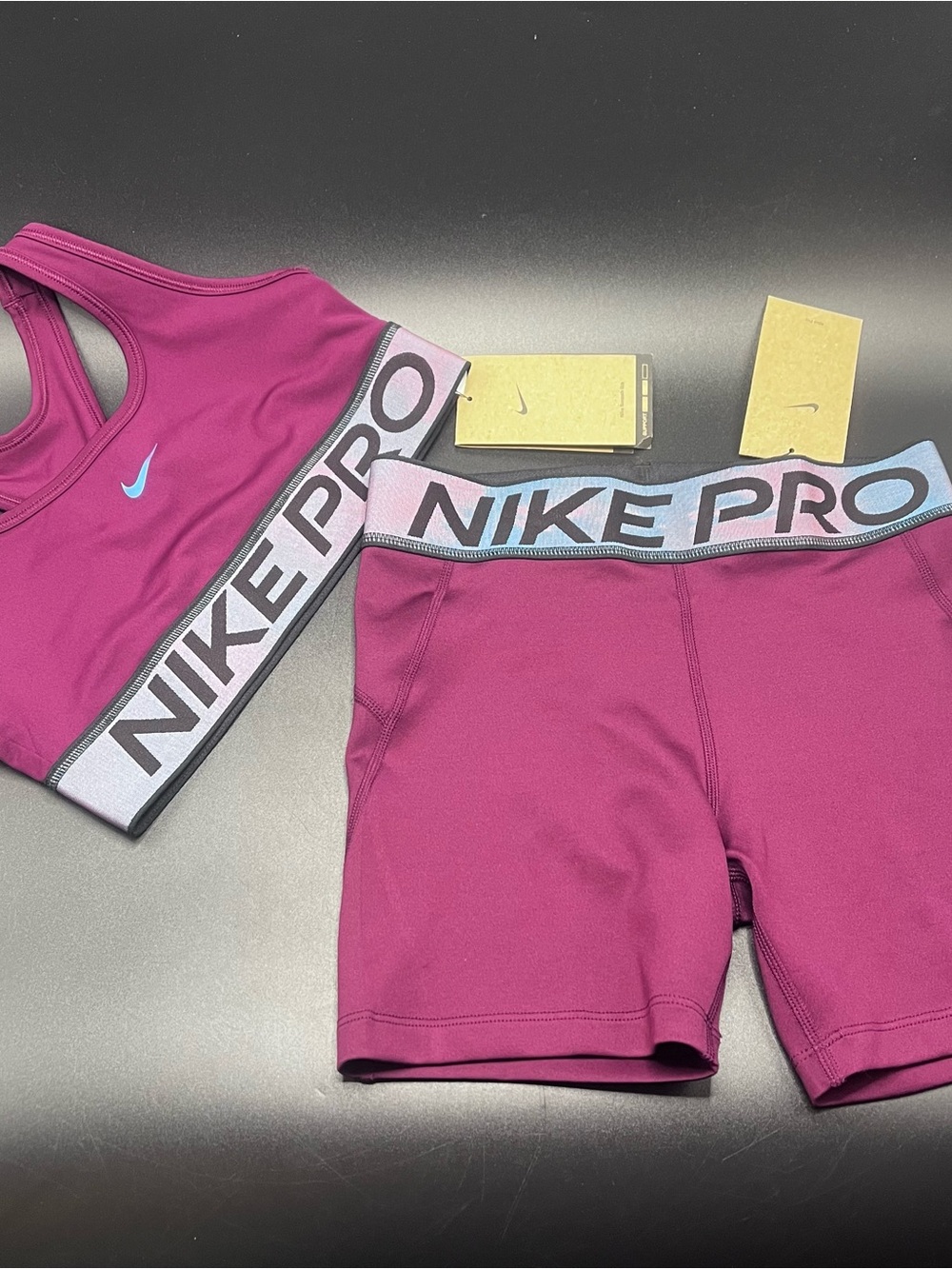 Nike Pro Big Girls Dri-Fit L Sports Bra & Shorts Set With Shine Accents Burgundy